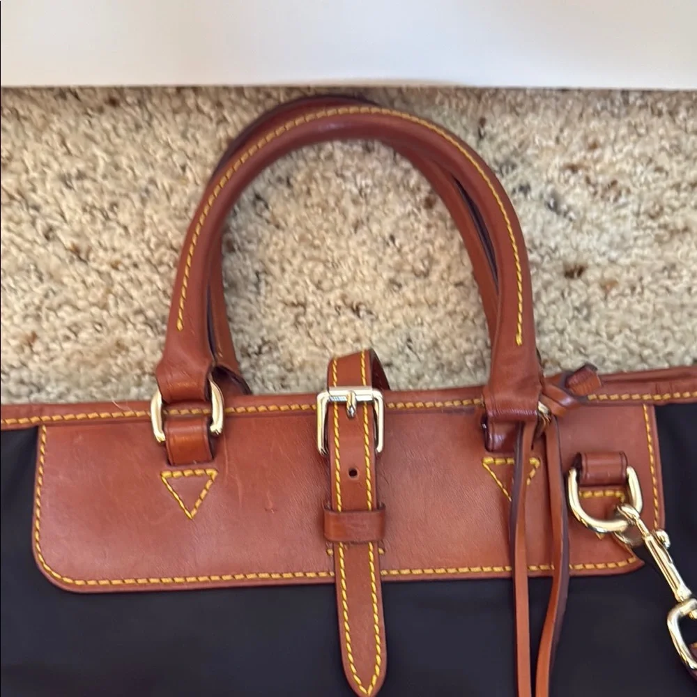 Dooney & Bourke Black Nylon Tote with Brown Leather Trim and Strap